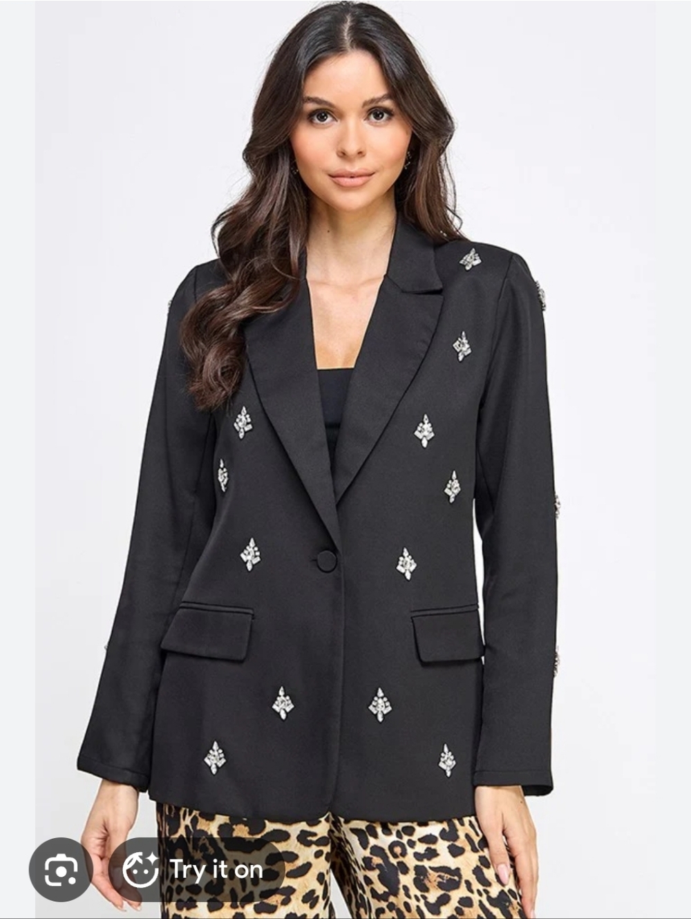 Lulumari Black Crystal-Embellished Blazer Jacket Size Xl